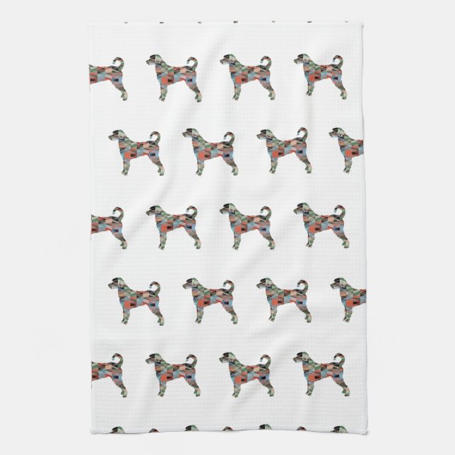 Labradoodle Dog Breed Silhouette Geo Plaid Kitchen Towel (Vertical)