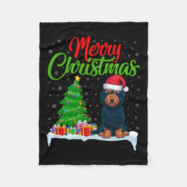 Labradoodle Dog Christmas Tree Lights Funny Xmas D Fleece Blanket (Front)