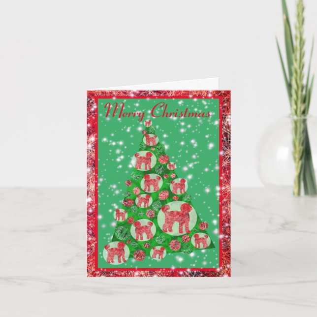 Labradoodle Dog Christmas Tree on Cute Holiday Card (Front)