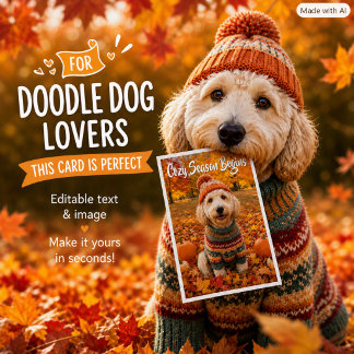 Labradoodle Dog Fall Leaves Cozy Autumn Greeting Card