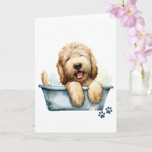 Labradoodle Dog Folded Greeting Card (Orchid)