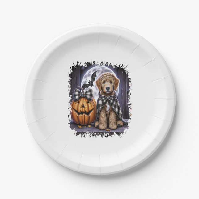 Labradoodle Dog Halloween Square Paper Plate (Front)