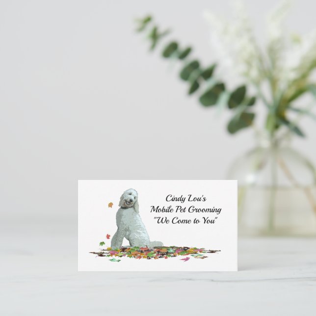 Labradoodle Dog In Leaves Business Card (Standing Front)
