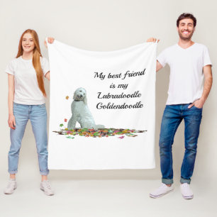 Labradoodle Dog In Leaves Dog Quote Fleece Blanket