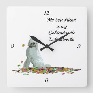 Labradoodle Dog In Leaves Wall Clock