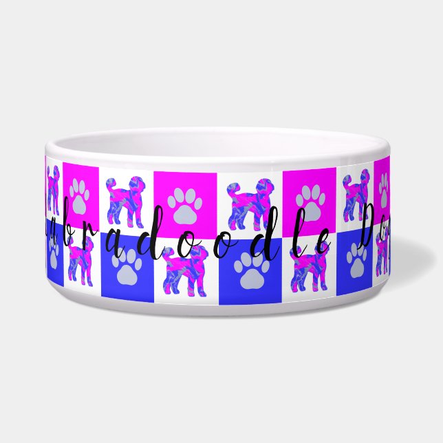 Labradoodle Dog & Paw Hot Pink and Blue (Front)