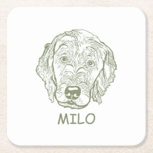 Labradoodle Dog personalized Hand Drawing Square Paper Coaster