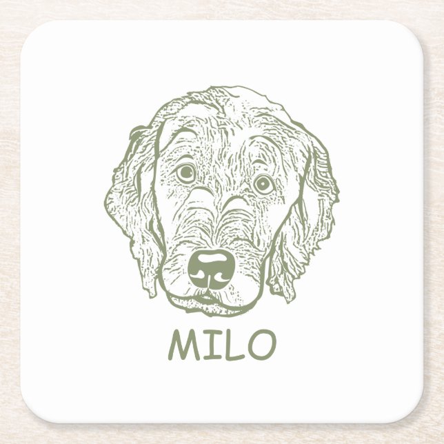 Labradoodle Dog personalized Hand Drawing Square Paper Coaster (Front)