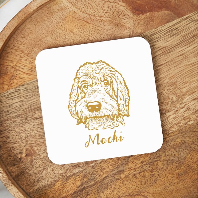 Labradoodle Dog Personalized Hand Drawing Square Paper Coaster (Creator Uploaded)