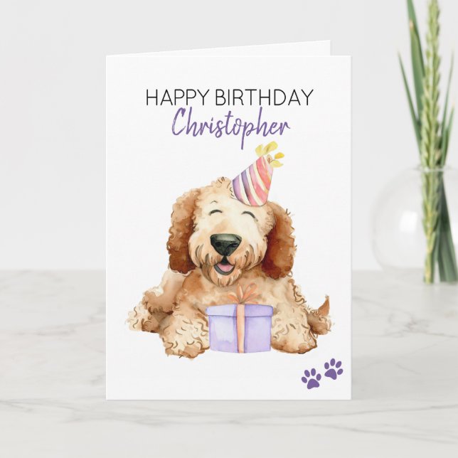 Labradoodle Dog Personalized Happy Birthday Card (Front)