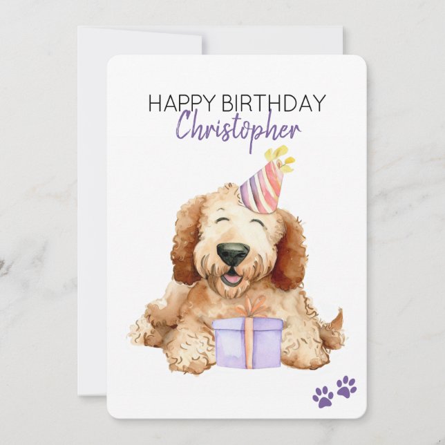 Labradoodle Dog Personalized Happy Birthday Flat Card (Front)