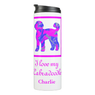 Labradoodle Dog Pink & Blue Silhouette Thermal Tumbler