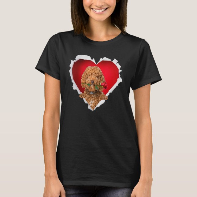 Labradoodle Dog Rose Heart Valentines Day Couple M T-Shirt (Front)
