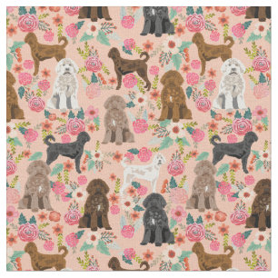 labradoodle dog vintage florals peach fabric