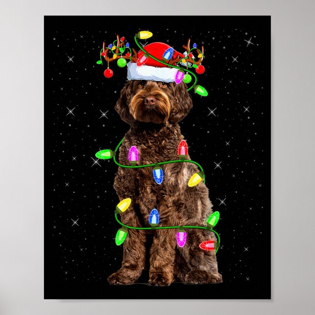 Labradoodle Dog Xmas Lighting Santa Labradoodle Ch Poster (Front)