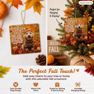 Labradoodle Family Dog Welcome Fall Autumn Ceramic Ornament