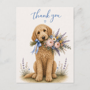 Labradoodle Flower Bouquet Thank You Postcard