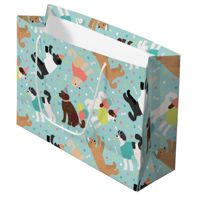 Labradoodle / Goldendoodle Birthday Party Large Gift Bag (Front Angled)