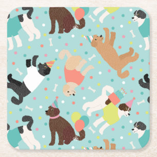 Labradoodle / Goldendoodle Birthday Party Square Paper Coaster