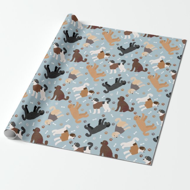 Labradoodle / Goldendoodle Bones and Paws Wrapping Paper (Unrolled)