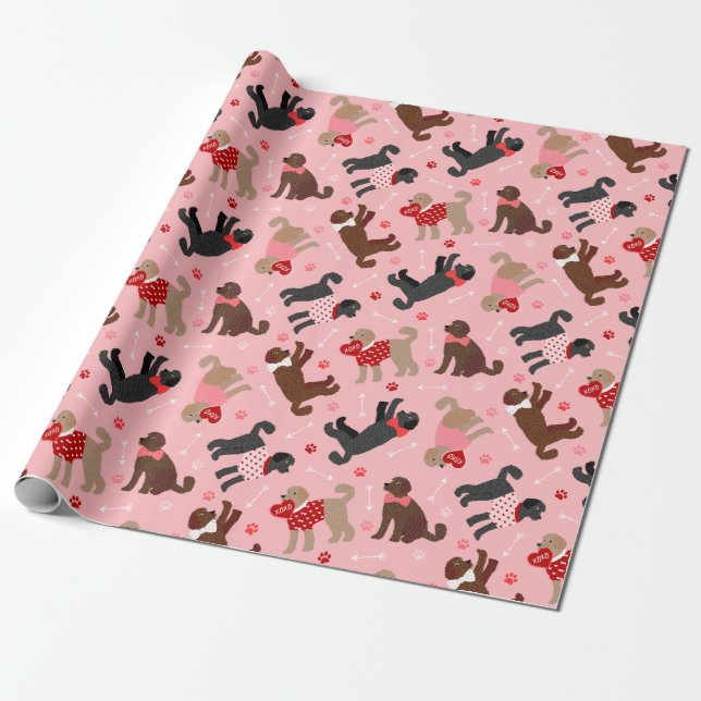 Labradoodle / Goldendoodle Valentine Pattern Wrapping Paper (Unrolled)