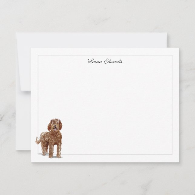 Labradoodle Grey Border Personalized Card (Front)