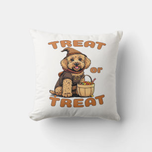 Labradoodle Halloween Dog Costume �Treat or Treat� Throw Pillow