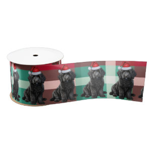 Labradoodle Holiday Plaid Funny Dog Christmas Satin Ribbon