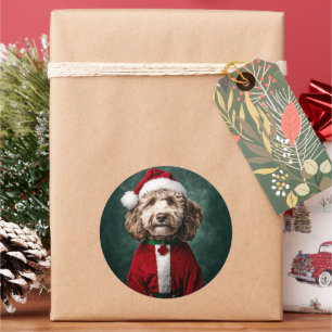 Labradoodle in Festive Christmas Attire Classic Round Sticker