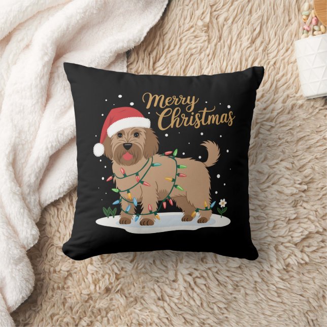Labradoodle Merry Christmas Funny Xmas Dog Lover Throw Pillow (Blanket)