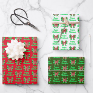 Labradoodle Red Christmas Dog & Green Bow 2 Colour Wrapping Paper Sheet