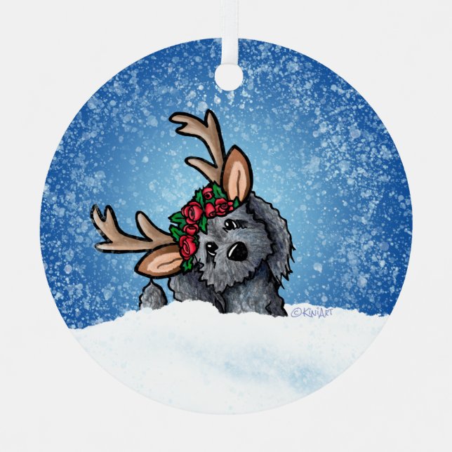 Labradoodle Reindeer Christmas Ceramic Ornament (Front)