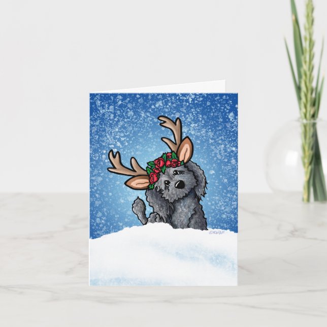 Labradoodle Reindeer Holiday Card (Front)