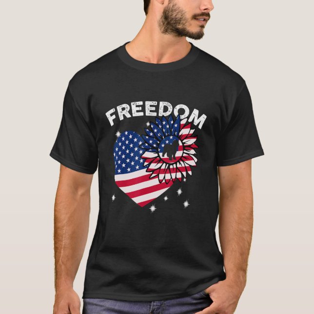 Labradoodle Sunflower Heart American Flag Freedom T-Shirt (Front)