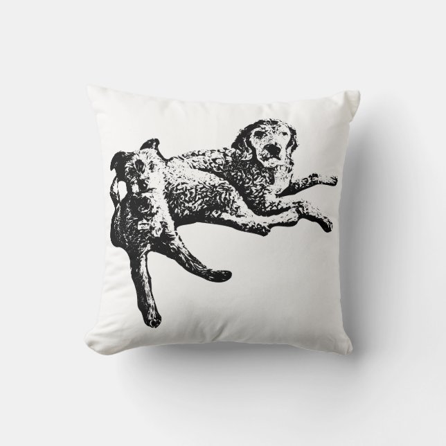  Labradoodle & Terrier Duo Ink Art Throw Pillow (Front)