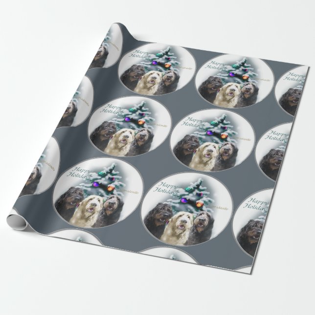 Labradoodle Trio Christmas Wrapping Paper (Unrolled)