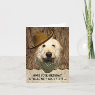 Labradoodle Wearing Cowboy Hat Funny Birthday Card