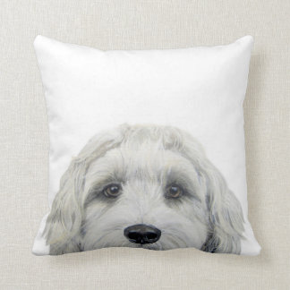 Labradoodle white Original painting by miart Throw Pillow