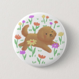 Labradoodle with Flowers Illustration 2 Inch Round Button