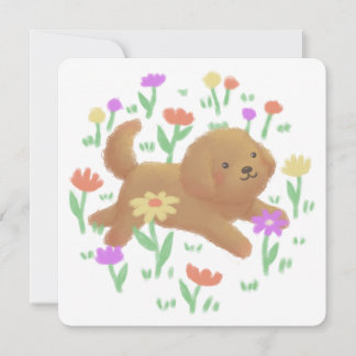 Labradoodle with Flowers Illustration Invitation