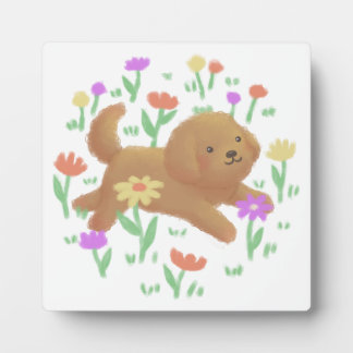 Labradoodle with Flowers Illustration Plaque