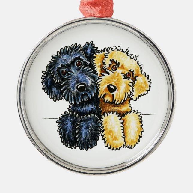 Labradoodles Black Yellow Lined Up Metal Ornament (Front)