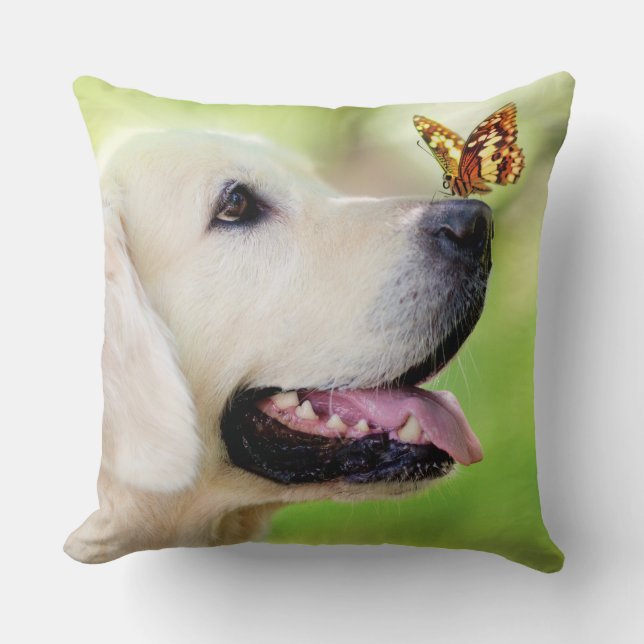 Labrador And Butterfly Throw Pillow (Front)
