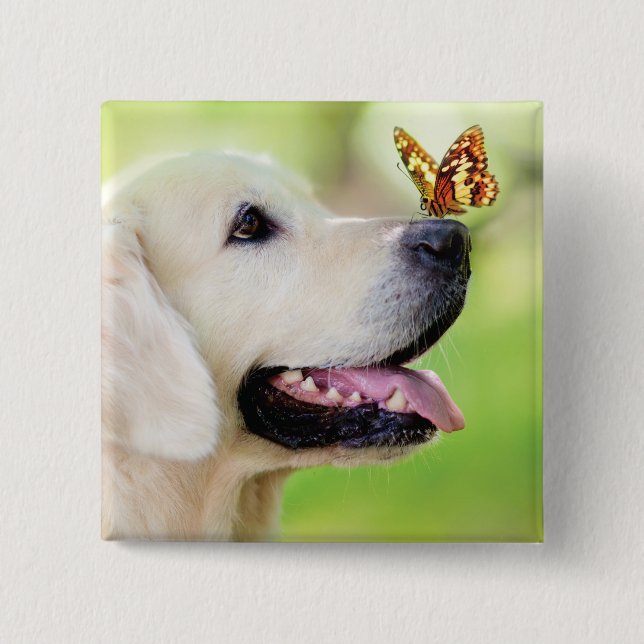 Labrador And Butterfly Throw Pillow 2 Inch Square Button (Front)