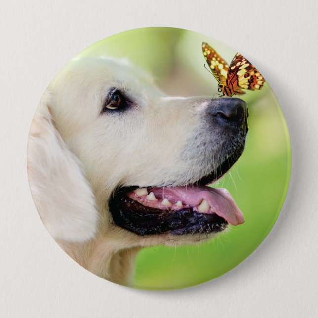 Labrador And Butterfly Throw Pillow 4 Inch Round Button (Front)