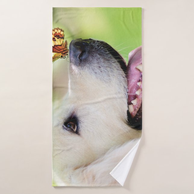 Labrador And Butterfly Throw Pillow Bath Towel (Bath Towel)
