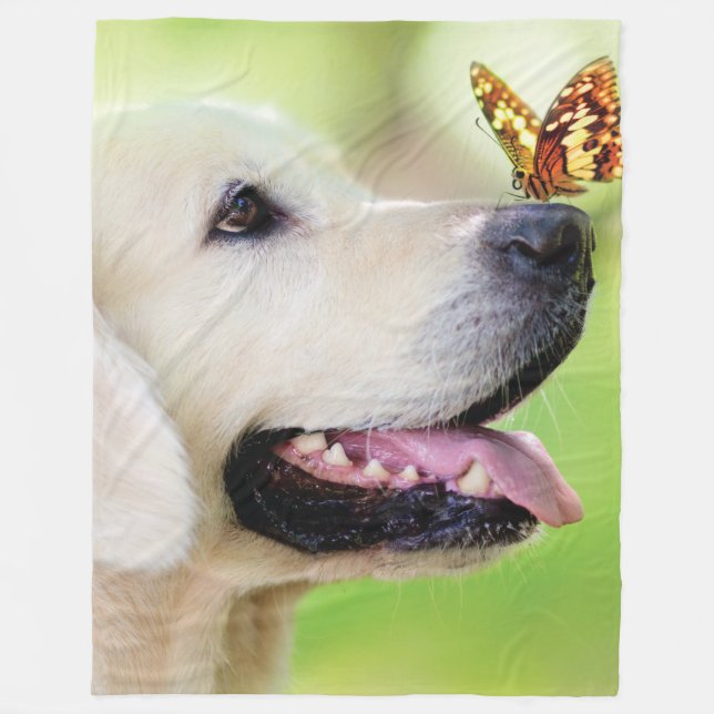 Labrador And Butterfly Throw Pillow Fleece Blanket (Front)