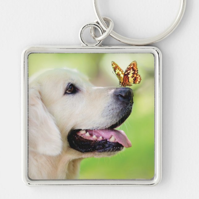 Labrador And Butterfly Throw Pillow Keychain (Front)