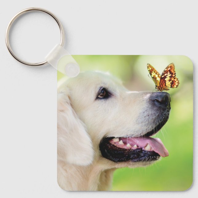 Labrador And Butterfly Throw Pillow Keychain (Front)