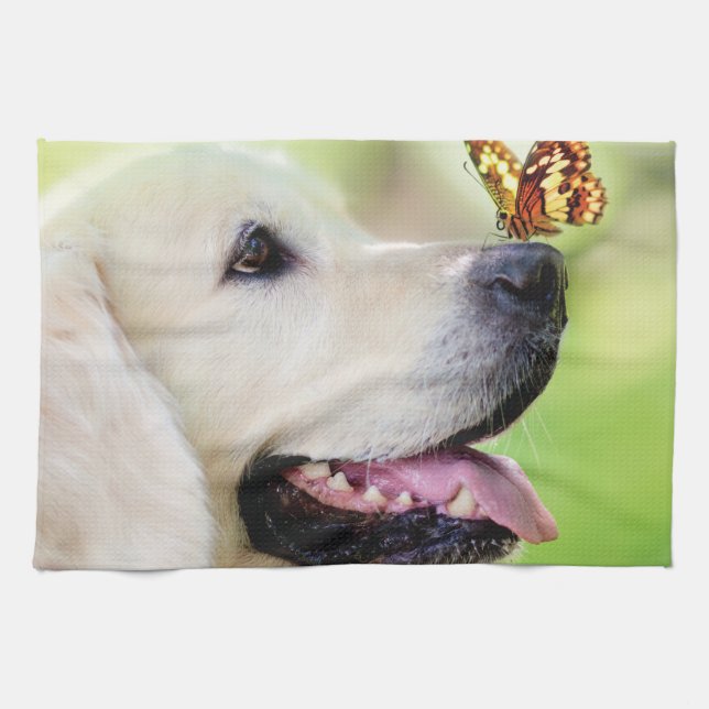 Labrador And Butterfly Throw Pillow Kitchen Towel (Horizontal)